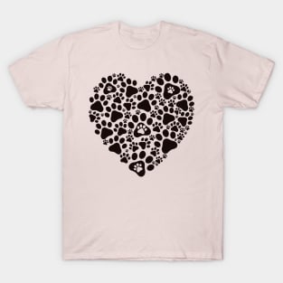 Love Heart Paw Print Collage Pet Dog Pawprint T-Shirt